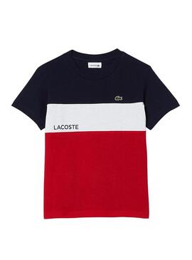 T-Shirt Lacoste Color Block per Bambino Blu Navy