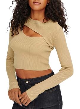 Pullover Only Liza Peek a Boo per Donna Beige