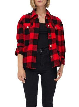 Overshirt Only Marsala Check Donna Rosso e Nero