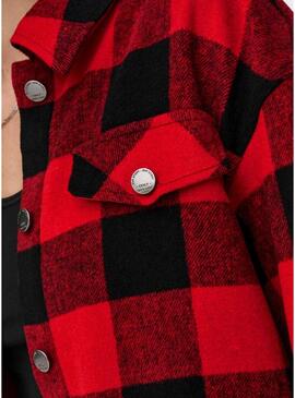 Overshirt Only Marsala Check Donna Rosso e Nero