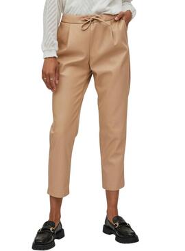 Pantaloni Vila Vinile Similpelle per Donna Camel