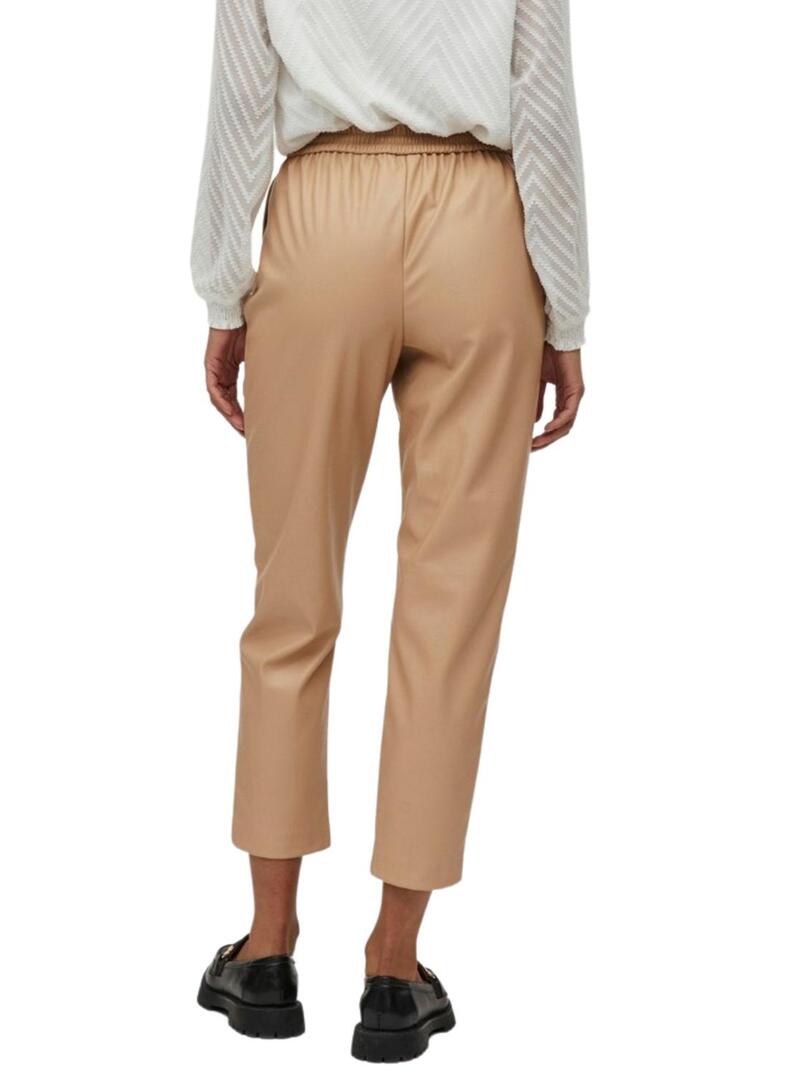 Pantaloni Vila Vinile Similpelle per Donna Camel