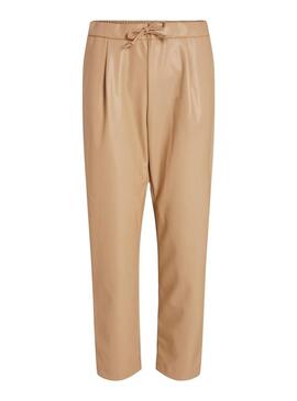 Pantaloni Vila Vinile Similpelle per Donna Camel