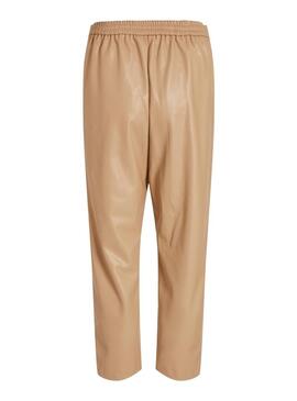 Pantaloni Vila Vinile Similpelle per Donna Camel