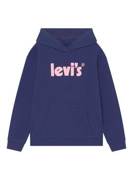 Felpa Levis Logotipo Cappuccio per Bambina Blu Navy