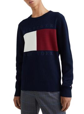 Pullover Tommy Hilfiger Bandera per Uomo Blu Navy