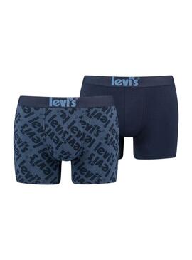 Set 2 Mutande Levis Poster Logo Uomo Blu Navy