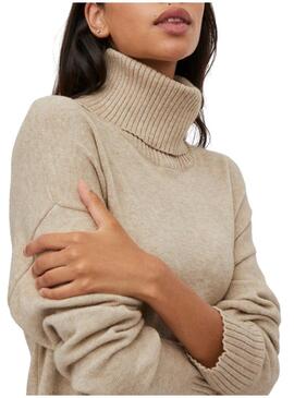 Vestito Vila Ril Roll Neck per Donna Beige