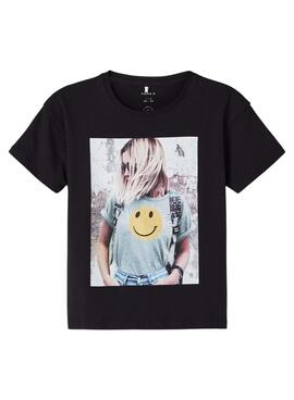 T-Shirt Name It Sanna Happy per Bambina Nero