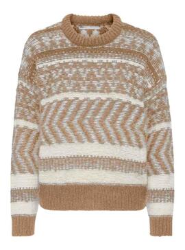 Pullover Only Monolisa Life Donna Camel e Bianco