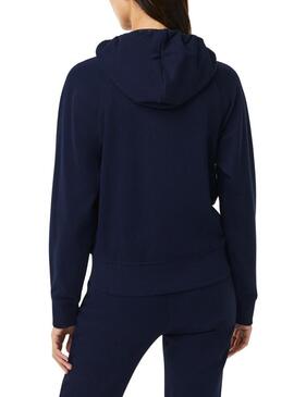 Felpa Lacoste Basic Hood Zip Blu per Donna