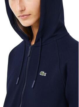 Felpa Lacoste Basic Hood Zip Blu per Donna