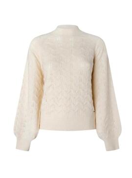 Pullover Pepe Jeans Briseis Calado Beige per Donna