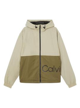 Giacca A Vento Calvin Klein Colorblock Beige Uomo