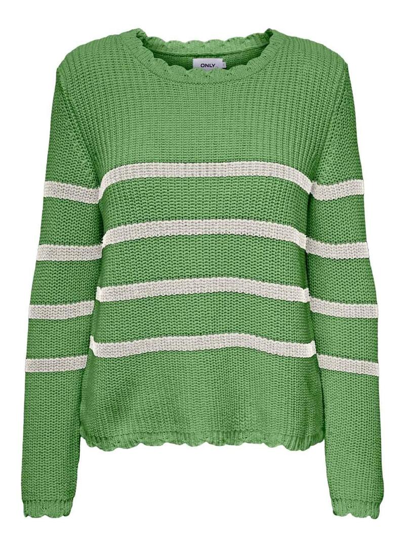 Pullover Only Bella Life Strisce per Donna Verde