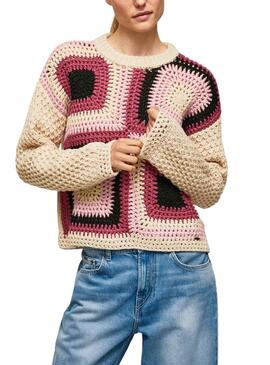 Pullover Pepe Jeans Tori Beige e Rosa per Donna