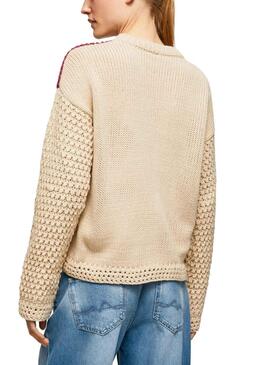 Pullover Pepe Jeans Tori Beige e Rosa per Donna