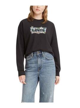 Felpa Levis Logo Fiori Nero per Donna