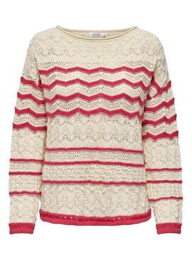 Pullover Only Dani Life Bianco e Rosso per Donna