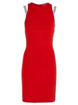 Vestito Tommy Jeans Logo Taping Strap Bodycon Rosso Donna