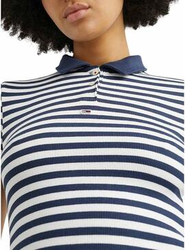 Polo Tommy Jeans Crop Stripe Blu Navy per Donna