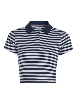 Polo Tommy Jeans Crop Stripe Blu Navy per Donna