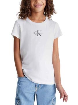 T-Shirt Calvin Klein Micro Monogram Bianco Bambina