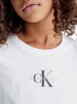 T-Shirt Calvin Klein Micro Monogram Bianco Bambina