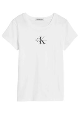 T-Shirt Calvin Klein Micro Monogram Bianco Bambina