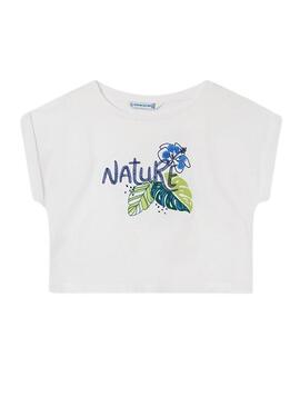 T-Shirt Mayoral Bordado Nature Bianco per Bambina