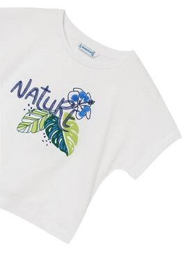 T-Shirt Mayoral Bordado Nature Bianco per Bambina
