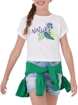 T-Shirt Mayoral Bordado Nature Bianco per Bambina