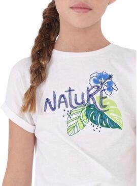 T-Shirt Mayoral Bordado Nature Bianco per Bambina