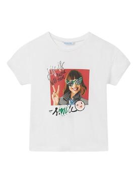 T-Shirt Mayoral Chica Sorriso Bianco per Bambina