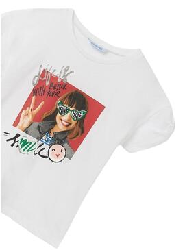 T-Shirt Mayoral Chica Sorriso Bianco per Bambina