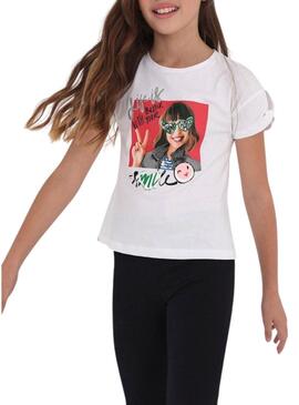 T-Shirt Mayoral Chica Sorriso Bianco per Bambina