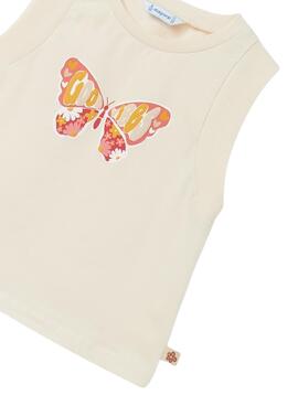 T-Shirt Mayoral Tiranti Farfalle Beige per Bambina