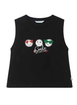 T-Shirt Mayoral Tiranti Sorriso Nero per Bambina