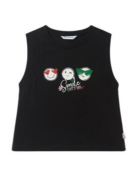 T-Shirt Mayoral Tiranti Sorriso Nero per Bambina