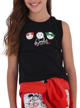 T-Shirt Mayoral Tiranti Sorriso Nero per Bambina