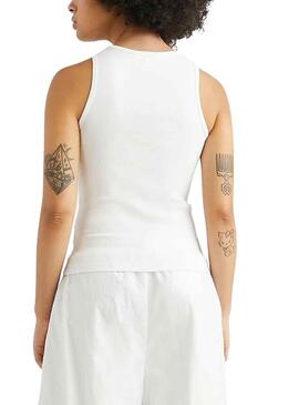 T-Shirt Tommy Jeans Rib Tank Bianco per Donna