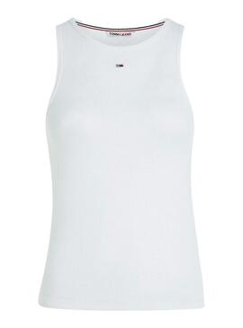 T-Shirt Tommy Jeans Rib Tank Bianco per Donna