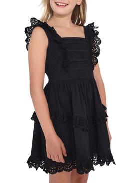 Vestito Mayoral Popeline Perforato Nero per Bambina