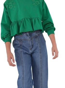 Pantaloni Mayoral Cropped Denim Slouch Blu Bambina