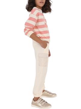 Pantaloni Mayoral Cropped Felpa Beige per Bambina