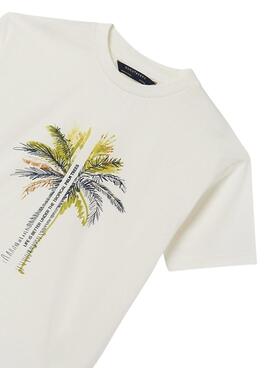 T-Shirt Mayoral Palm Trees Bianco per Bambina