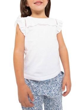 T-Shirt Mayoral Bretelle Perforate Bianco Bambina