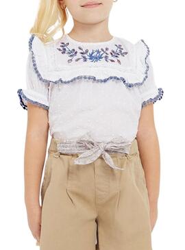 Blusa Mayoral Plumeti ricamati Bianco per Bambina