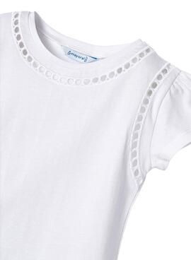 T-Shirt Mayoral Bozza Ricamo Bianco per Bambina
