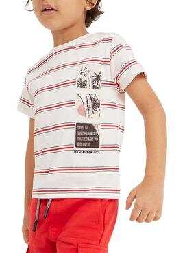 T-Shirt Mayoral Rayas Apliques Rosso per Bambino